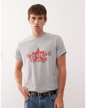 Reclaimed Vintage Slim Boxy Oversized Boxy Oversized Tee With Branded Graphic - Grey
