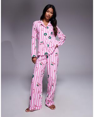 Boux Avenue Fleece Long Sleeve Top & Trousers Pj Set - Pink