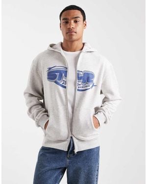 ASOS Zip Through Hoodie With Street Print - Blue