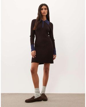 GOOD AMERICAN Contrast Collar Detail Knit Polo Mini Dress - Natural