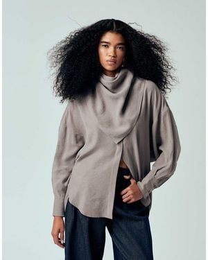 ASOS Modal Batwing Oversized Shirt With Scarf - Grey