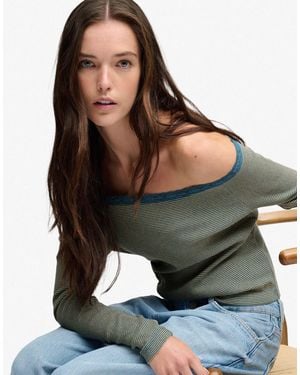 Superdry Athletic essentials top à manches longues en dentelle à rayures bleu/ - Multicolore