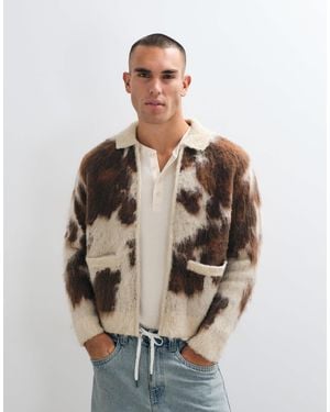 Obey Strick-cardigan mit kuhmuster, reißverschluss und kragen - Blau