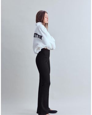 Stradivarius Cotton Blend Bell Bottom leggings With Seam Detail - White