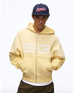 Bershka Washed Printed Zip-through Hoodie - Metallic