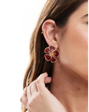 Accessorize – florale statement-ohrstecker aus emaille - Braun