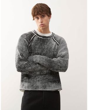 Collusion – gerippter, verwaschener strickpullover - Grau