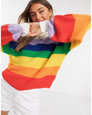 Monki Manda Rainbow Stripe Knitted Jumper - Multicolour
