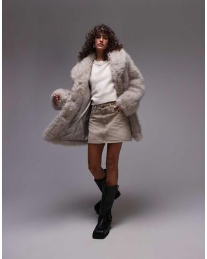 TOPSHOP Faux Fur Midi Coat - Grey