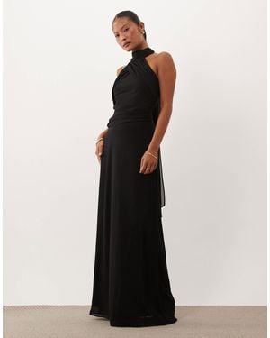 TFNC London Tfnc Bridesmaid Petite Chiffon Halter Neck Draped Maxi Dress - White