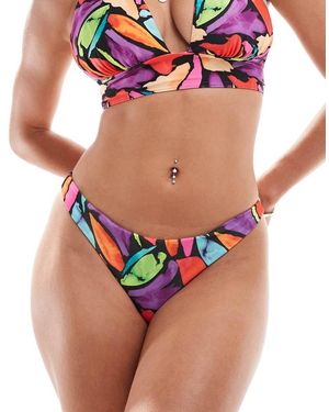 ASOS Tanga De Bikini Multicolores De Pernera Alta Con Estampado Abstracto Lillie De - Rojo