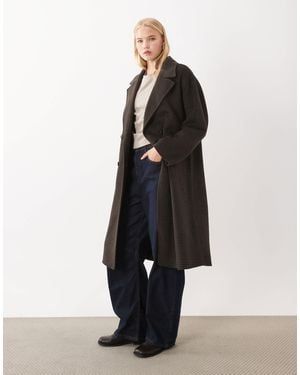 Mango Wool Mix Double Breasted Midi Coat - Brown