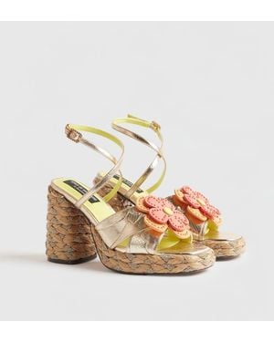 River Island Raffia Heel Flower Sandals - Metallic