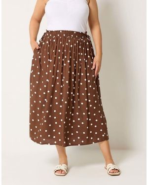 Yours Clothing Polka Dot Midi Skirt - Brown
