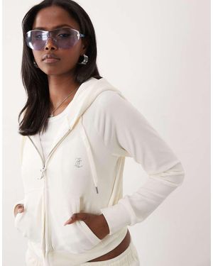 Juicy Couture Velour Diamante Logo Detail Zip Through Hoodie Co-ord - Grey