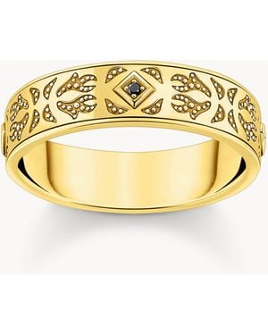 Thomas Sabo Bague en plaqué or à motif et zircons noirs - Métallisé