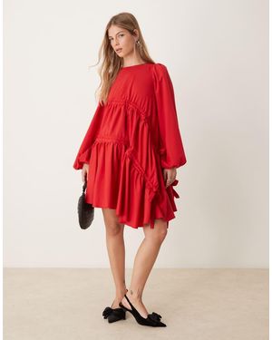 Ghospell Ruched Mini Dress - Red