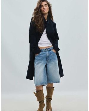 Stradivarius Cappotto Dritto Morbido Al Tatto Blu Scuro