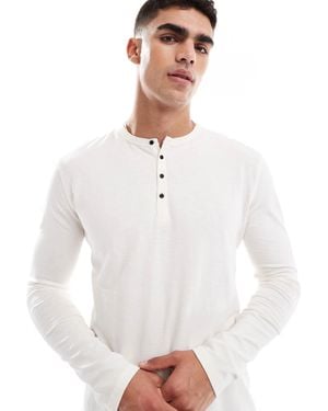 Superdry – langärmliges grandad-oberteil aus jersey - Weiß