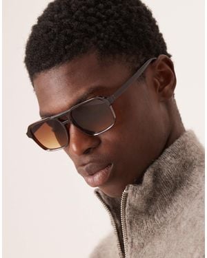 ASOS Aviator Sunglasses With Ombre Lens And Frame - Brown