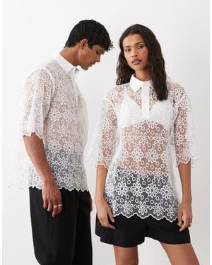 Sister Jane Walter Lace Floral Embroidered Polo Top - White