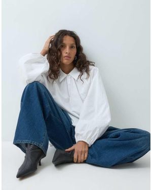 ASOS Camicia Oversize Con Fondo Asimmetrico E Maniche Raglan Bianca - Blu