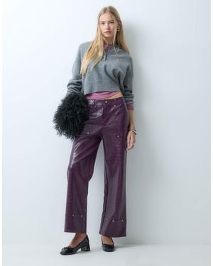 laagam Elwyn Textured Low Rise Wide Leg Trousers With Stud Details - Blue