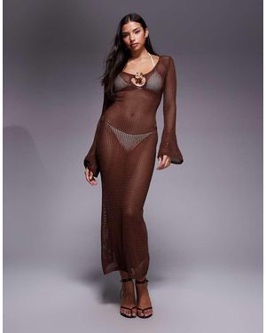 South Beach Vestido Playero Largo De Croché De - Marrón