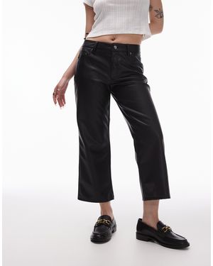 Topshop Unique Pantalon droit longueur cheville en similicuir - Noir
