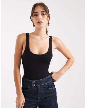 Brave Soul Naadloze Stringbody Met Vierkante Hals - Zwart