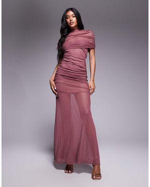 ASOS Mesh Highneck Overlay Maxi Dress With Sheer Shirt - Purple
