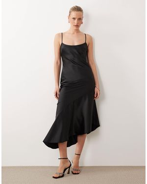 ASOS Satin Asymmetric Hem Slip Dress - Black