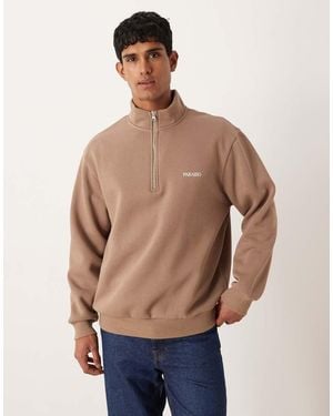 ASOS Relaxed Quarter Zip Sweatshirt With Text Chest Print - Blue