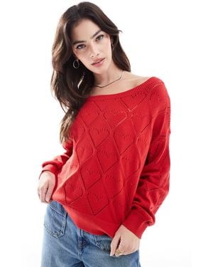 Hollister Off Shoulder Strawberry Motif Sweater - Red