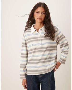 ASOS Oversized Stripe Rugby Polo Top - Natural