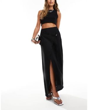 Kaiia Exclusive Linen Look Buckle Detail Maxi Skirt - Black