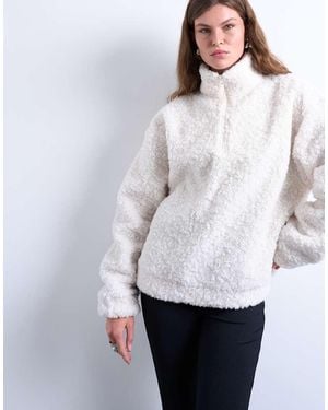 TOPSHOP Borg Quarter Zip Top - White