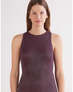 Intimissimi Ribbed Lamé Cotton Vest Top - Purple