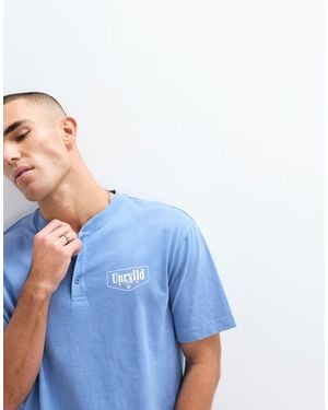 ASOS Heavyweight Boxy Relaxed Polo With Chest Text Graphic - Blue