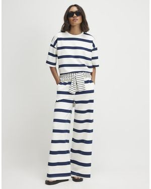 River Island Premium Striped Wide Leg Joggers - White
