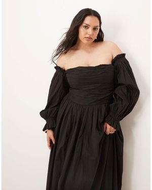 Lace & Beads Plus Off Shoulder Cotton Maxi Dress - Black