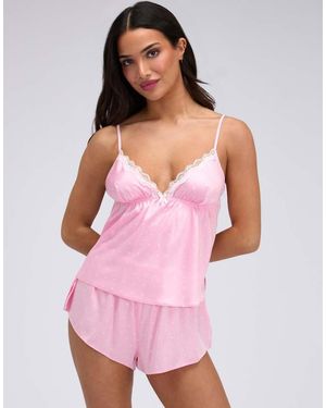 Boux Avenue Kaya Satin Short Cami Set Polka Dot Top And Shorts Nightwear - Pink