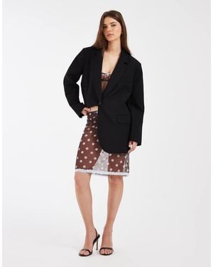 ASOS Sadie Sheer Mesh Polka Dot Midi Slip Skirt - White