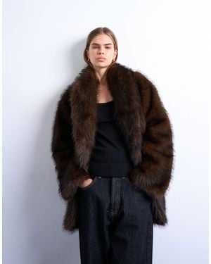 TOPSHOP Faux Fur Shawl Mid Length Coat - Black