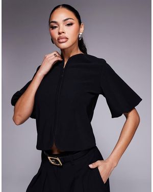ASOS Top Strutturato A Coste Con Maniche A Sbuffo E Chiusura Con Gancetti - Nero