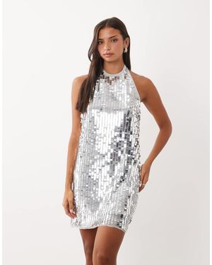 Vila Vestito Corto Con Scollo All'Americana E Paillettes A Disco - Bianco