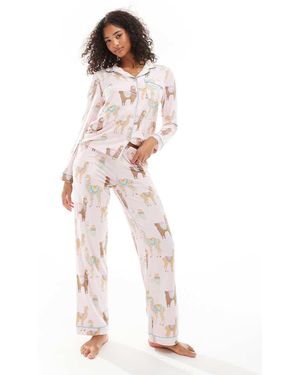 Chelsea Peers Poly Long Sleeve Revere And Trouser Pyjama Set - White