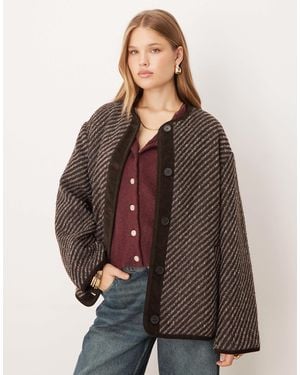 ASOS Collarless Herringbone Jacket - Brown