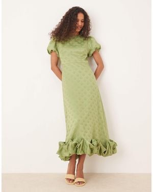 Sister Jane Puff Sleeve Bubble Hem Maxi Dress - Green