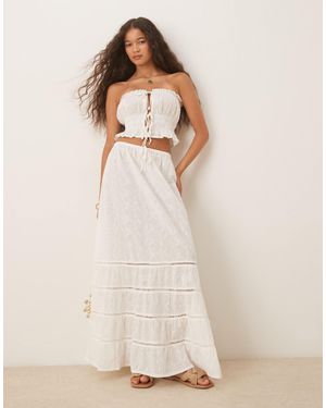 Iisla & Bird Broderie Ruched Tiered Beach Skirt - Natural